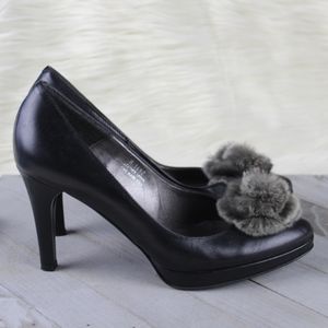Carisma Leather Platform Pumps Fur Rosette Flower